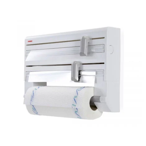 Leifheit Accessori - Portarotolo da cucina a parete, con taglierina, bianco 25703