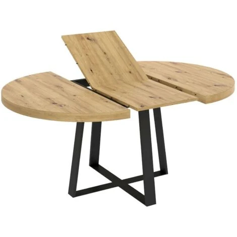 Dmora - Tavolo allungabile Andia, Consolle estensibile rotondo, Tavolo da pranzo multiuso ovale, 110/158x110h77 cm, Rovere Nodi