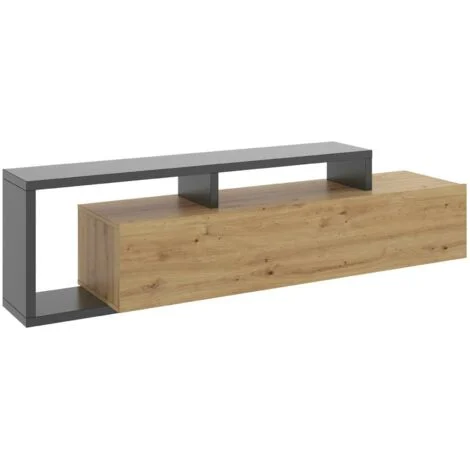Dmora - Mobile porta TV Maiella, Credenza bassa da soggiorno, Madia da salotto per televisione, 165x40h47 cm, Rovere Nodi e Antracite, con imballo rinforzato