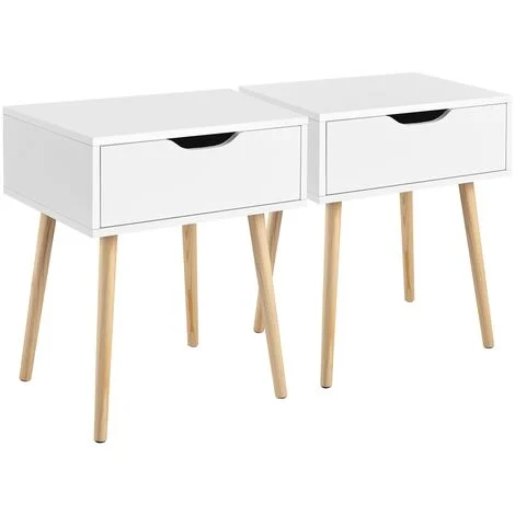 Yaheetech 2 Comodini Camera da Letto con Cassetto Mobiletto Organizzatore da Letto 48,5 x 41 x 57,5 cm Tavolini d'Appoggio Tavolino Lato da Divano Salotto Bianco