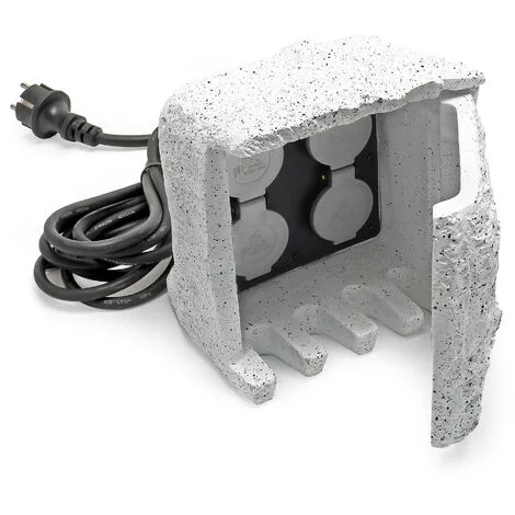 Wiltec Presa multipla per esterno 4 prese cavo 5m Multipresa da giardino effetto pietra, protezione IP44