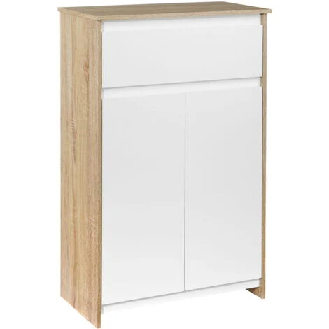 MOBILE BAGNO MULTIUSO CON ARMADIETTO E CASSETTO 60X30X90CM COLOR LEGNO E BIANCO