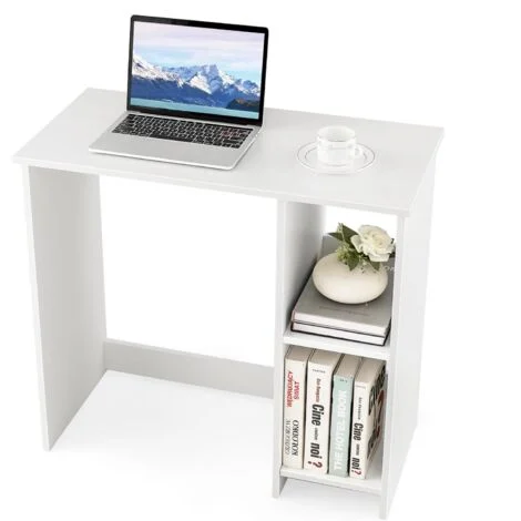 COSTWAY Scrivania per Computer in Legno, Scrivania con 2 Ripiani per Ambienti Piccoli, Scrivania Moderna e Salvaspazio da Casa e Ufficio, Bianco, 80 x 40 x 74 cm