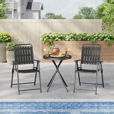WOLTU Set da Giardino Bistrot Mobili da Esterno Terrazza 3 pezzi Nero