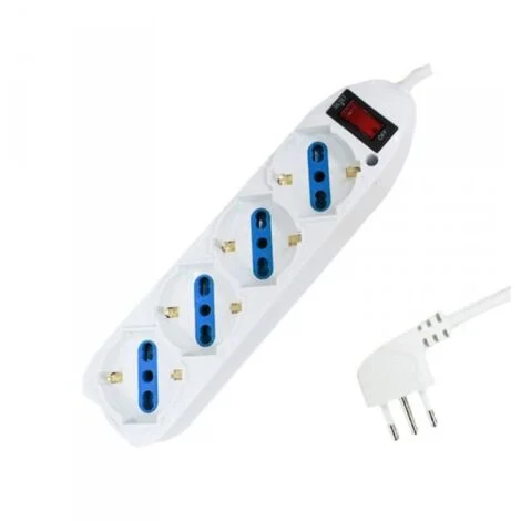Multipresa Ciabatta Elettrica Cavo 3M Con 4 Posti Prese Universale 10/16A Schuko e Interruttore Spina 10A Laterale Bianco