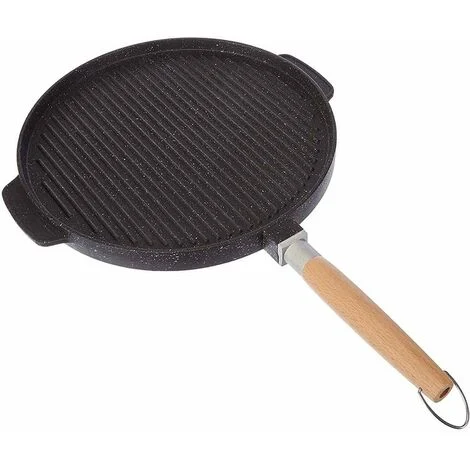 Bistecchiera doppia faccia piastra griglia per arrostire barbecue antiaderente alluminio pressofuso nero D 32