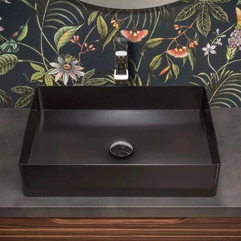 Lavabo da appoggio rettangolare 58x38 cm in acciaio inox nero opacoGoya