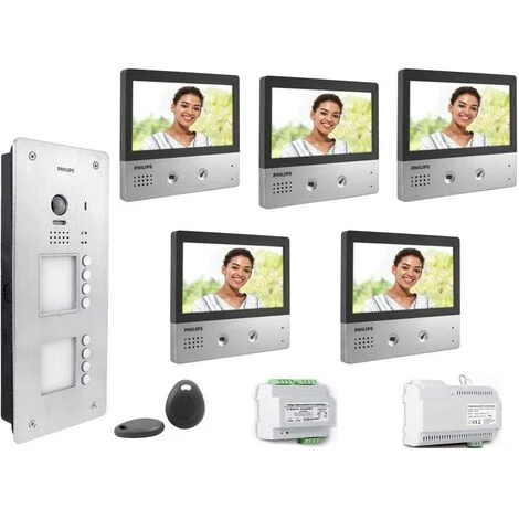 KIT VIDEOCITOFONO 6 FAMIGLIE PHILIPS 2 FILI A COLORI VIVAVOCE 7 POLLICI