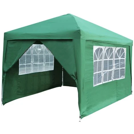 GAZEBO PIEGHEVOLE DA GIARDINO VERDE CON TELI LATERALI E FINESTRA 3X3 AUTOMATICO FIERA