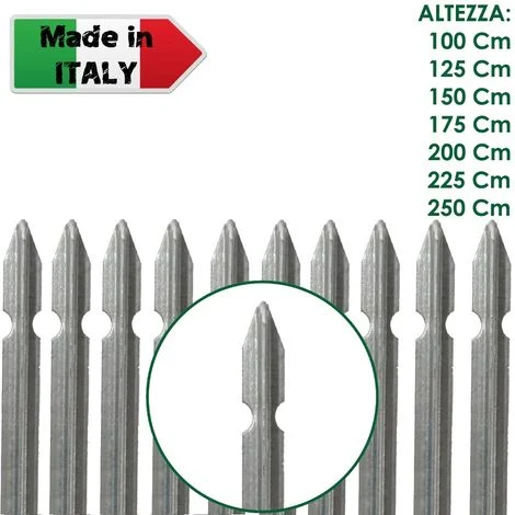 10 PZ PALO PALETTO IN FERRO A T 35x35x3,5 mm ZINCATO ZINCO PER RETE RECINZIONE - H 200 cm