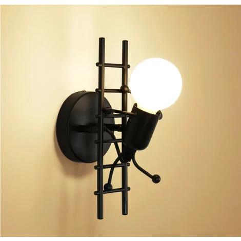 Applique Lampada da parete moderna con attacco E27 forma Omino Nero su scala