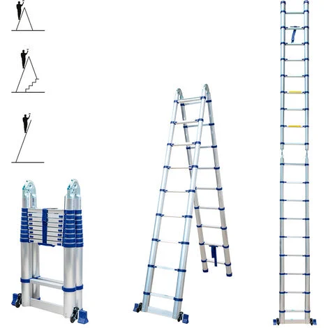 Scala telescopica articolata in alluminio 5,6m (2,8 + 2,8) Stempakt Hostrom, leggera, compatta e pieghevole, altezza di lavoro massima 6,5m, carico massimo 150 kg, garanzia di 5 anni