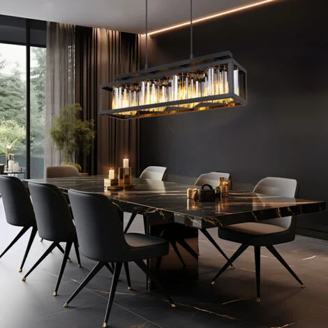 Lampada a sospensione LED a sospensione in cristallo soggiorno moderno lampada a sospensione tavolo da pranzo nero 4 fiamme, metallo vetro, 4x E27 LED bianco caldo, LxH 68 x 120 cm