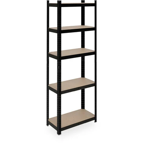 Relaxdays Scaffale in Acciaio, HLP 180 x 60 x 30 cm, con 5 Ripiani ad Alta Portata 500 kg, per Garage e Cantina, Nero