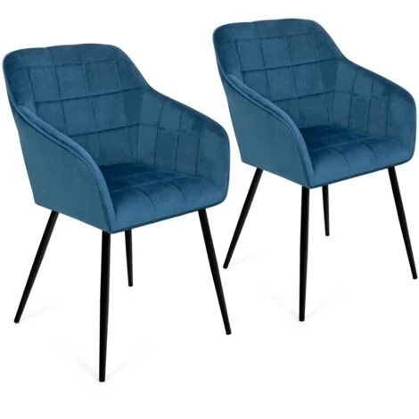 Set di 2 sedie in velluto blu con braccioli MADY