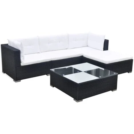 vidaXL Set Divani da Giardino 5 pz con Cuscini in Polyrattan Nero