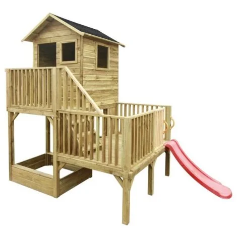 casetta da giardino per bambini in legno domus "hubert" con scivolo e sabbiera 226,5x176x272 cm