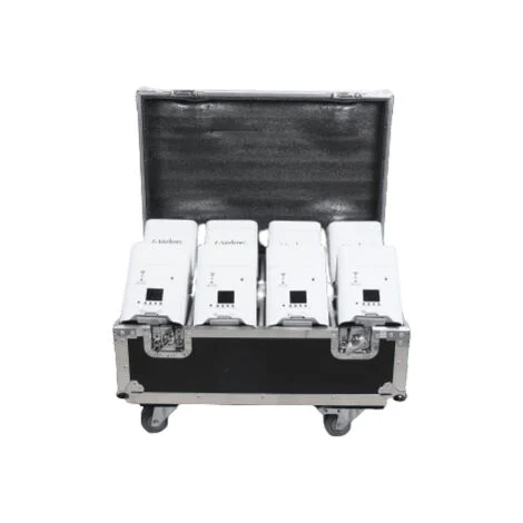 Kit da 8pz Faretti BIANCHI Smart Battery LED RGBWA-UV WiFi a Batteria e Telecomando Wireless con Baule FlyCase