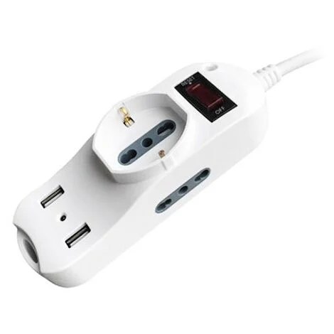 V-TAC Multipresa ciabatta 3 posti bipasso/schuko presa tedesca e prese/bipasso standard italiano + 2 prese USB con protezione - sku 8745