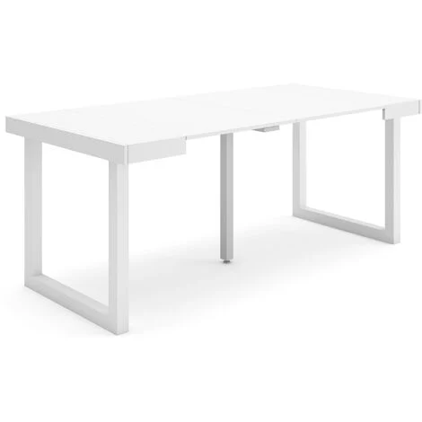 Skraut Home - Consolle allungabile, Tavolo consolle allungabile , 180, Per 8 persone, Gambe in legno, Stile moderno, Bianco
