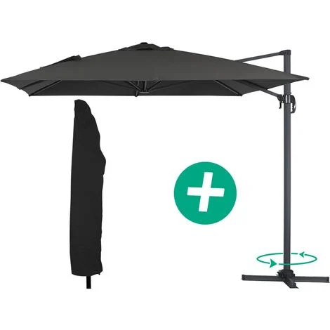 Ombrellone decentrato da giardino Alu "Sun 4" - Rettangolo - 3 x 4 m - Nero + Copertura protettiva
