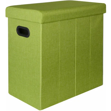 DuneDesign Cesto della Biancheria Sporca Bucato 70L Portabiancheria pieghevole con coperchio pouf per sedersi rettangolare Verde