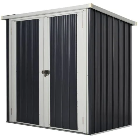 easycomfort casetta da giardino in lamiera di acciaio con doppia porta, 147x86x134cm, nero e bianco
