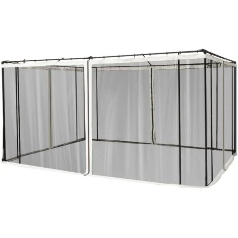 easycomfort zanzariera per gazebo 3x4m con cerniere e anelli, pannelli da 352x207cm - nero/beige