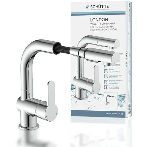 SCHÜTTE 79710 Rubinetto da Bagno doccetta Estraibile, Ideale per Lavare i Capelli, Miscelatore monocomando con Scarico, Finitura Cromata