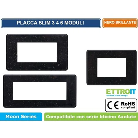 ETTROIT AN87324 Placca Slim Sottile 3P colore Nero Brillante Lucido Compatibile Con Bticino Axolute Air