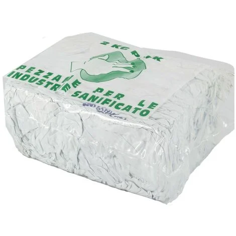 IMBALLAGGI 2000 - Stracci Pulizia Multiuso - Stracci Cotone Bianco Assorbente per Uso Domestico - Stracci Pavimento, Cucina, Bagno, per Spolverare - 1 confezione 2 kg