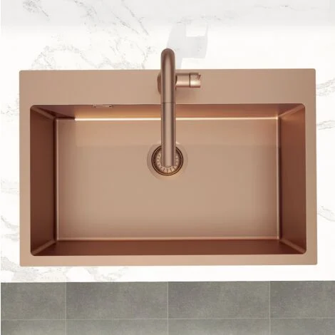 Swiss Aqua Technologies Aurum Lavello sottotop in acciaio inox 304, 1 vasca, 68x45x21 cm, PVD rame spazzolato