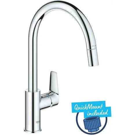 Rubinetto da cucina - Miscelatore monocomando per lavello - Cromato - Becco alto a C - Aeratore estraibile - GROHE StartEdge - 30550000