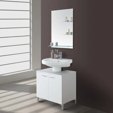 Mobile Sotto Lavabo Copricolonna da Bagno Bianco Lucido Feridras
