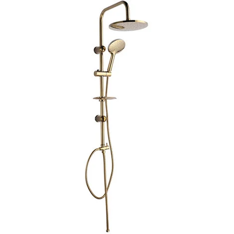 Colonna doccia moderna saliscendi con soffione rotondo doccetta telefono e portasapone per box doccia oro