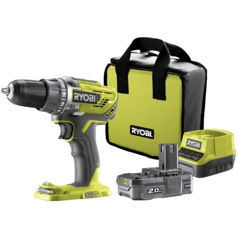 kit valigetta trapano avvitatore a batteria ryobi "r18dd3-120s" 18v 2ah e caricabatterie