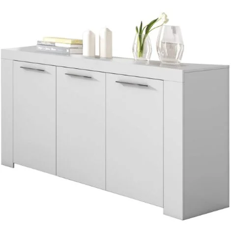 Credenza 144x42x80 cm bianco opaco con 3 ante e 3 ripiani interni – Grosseto