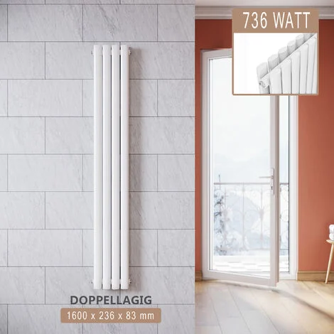 SONNI Radiatore Termosifoni ad Acqua Calda in Acciaio Radiatore a Pannello Bilayer Design Bagno Soggiorno Radiatore Orizzontale Bianco 1600x236mm 736W