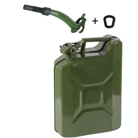 TANICA IN METALLO OMOLOGATA TRASPORTO CARBURANTE ANTISCOPPIO 10 litri + BOCCAGLIO e GUARNIZIONE