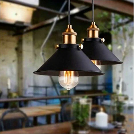 2X Lampada a Sospensione Vintage Lampadario da Soffitto in Metallo con Ø26cm Paralume Stile Industriale Illuminazione - Nero