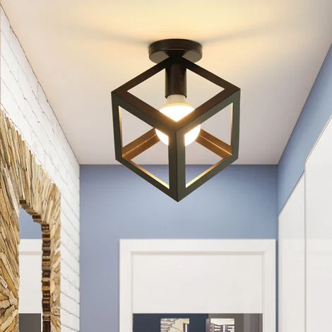 Plafoniere Soffitto, Lampade a Soffitto con Piazza Gabbia, Illuminazione in Metallo E27 Attacco per Soggiorno Sala da Pranzo Camera da Letto (Nero)