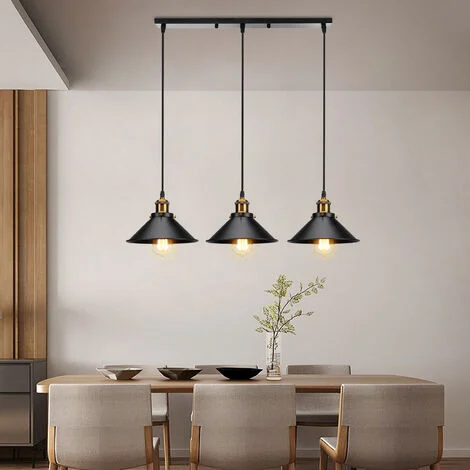 Lampadario Nero Industriale Retrò Vintage E27 22cm lampadario a Soffitto 3 Luci per Corridoio, Camera da Letto, Soggiorno