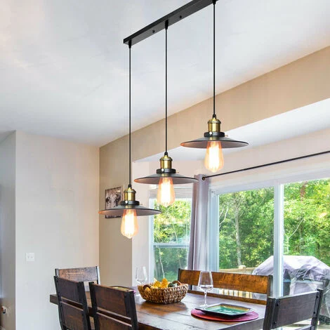 3 Luci Retrò Lampadario Industriale di 3 Luci, Paralume Vintage Lampadario da Soffitto per Sala da Pranzo Soggiorno Cucina Nero