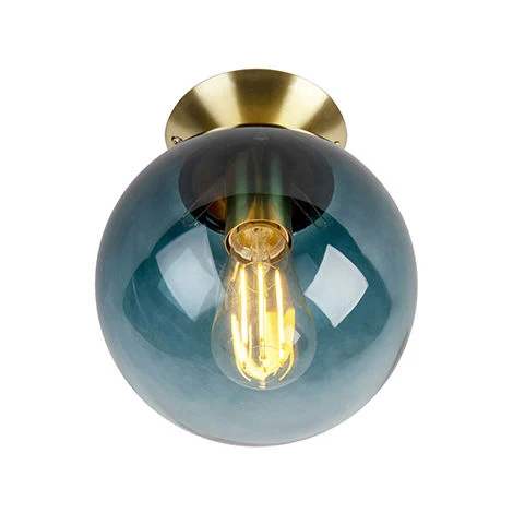QAZQA + Lampada da soffitto pallon - Art déco - Vetro,Acciaio - Blu/Oro/Ottone - Sfera Max. 1 x Watt