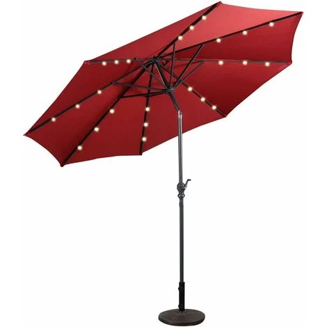 COSTWAY Ombrellone con Luci LED da Giardino, Parasole da Esterno Ombrello da Spiaggia Ø300 cm, Rosso