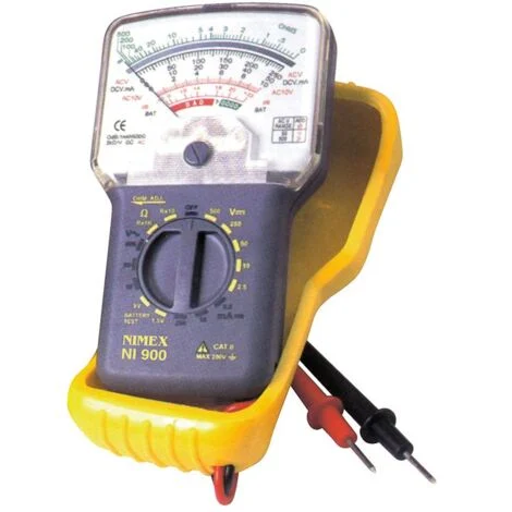 Multimetro analogico Nimex NI900 - Funzioni: tensione DC, tensione AC, corrente AC, resistenza, decibel, prova batteria