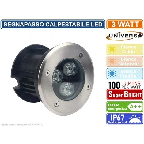 FARETTO SEGNAPASSO CALPESTABILE LED DA INTERRAMENTO 3 WATT SMD POWER LED IP67 - Colore Luce: Bianco Freddo