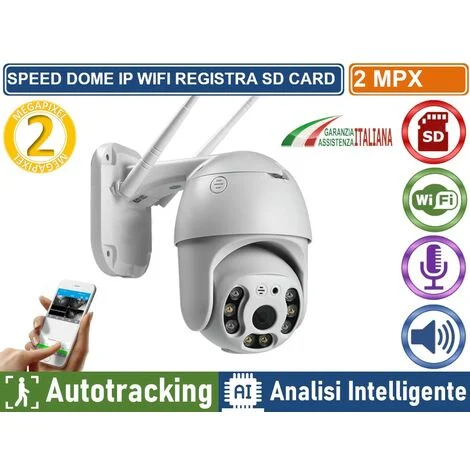 TELECAMERA WIFI IP MINI SPEED DOME DA ESTERNO IP66 2 MP 1080P REGISTRA SD CARD AUTOTRACKING ANALISI INTELLIGENTE