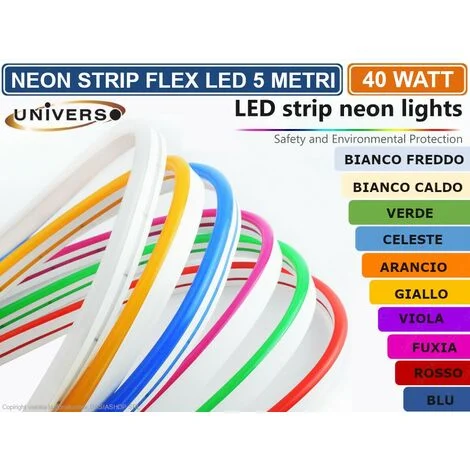 STRISCIA STRIP LED NEON FLEX 5 METRI DC 12V IMPERMEABILE DA ESTERNO IP65 MODELLABILE - Colore Luce: Fuxia