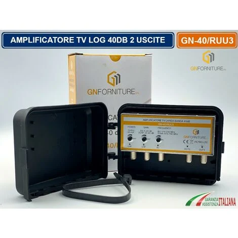 AMPLIFICATORE TV LOG PER ANTENNA 3 INGRESSO 2 USCITE GUADAGNO 40dB LOG FREQUENZE DA 174 A 790 MHZ